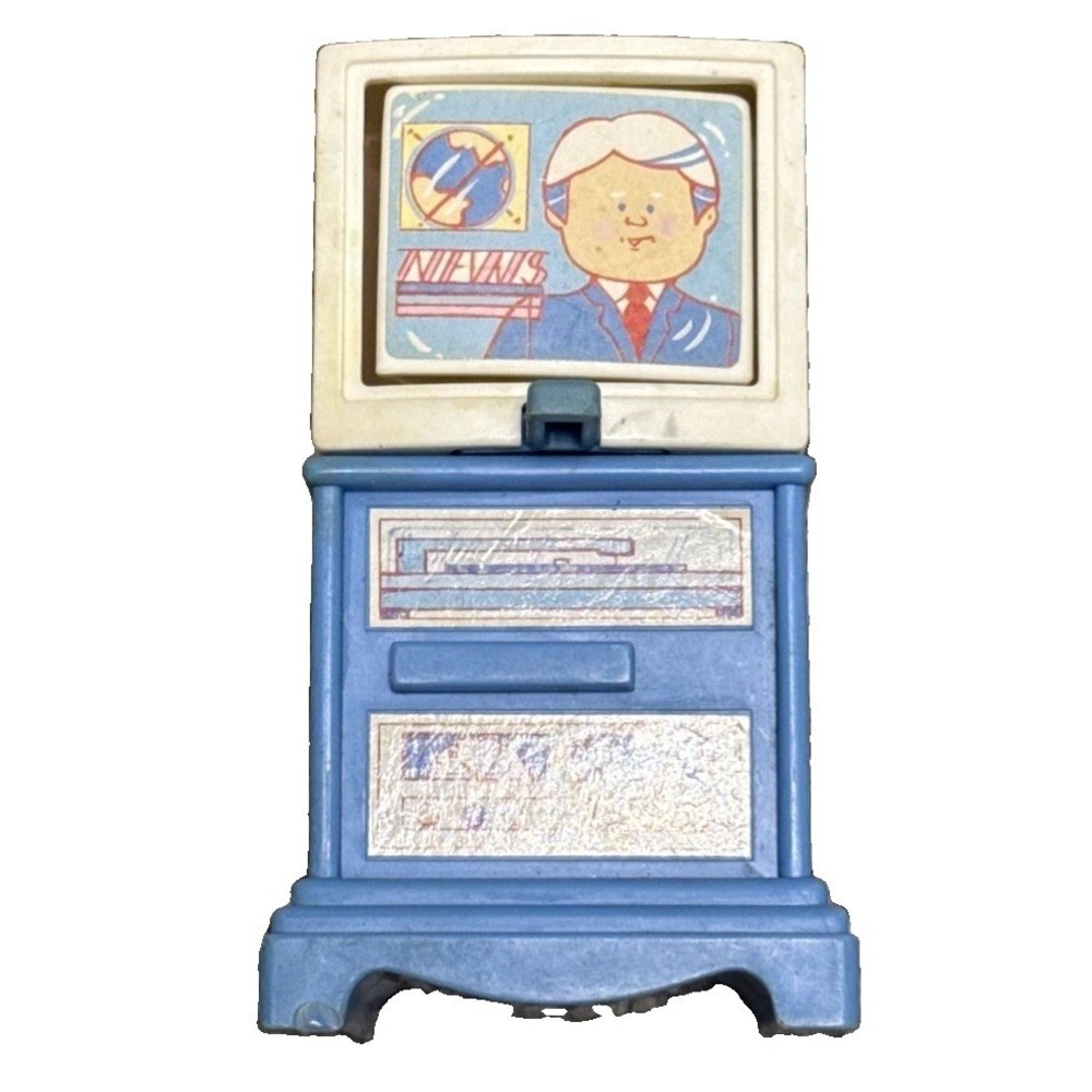 Fisher-Price Loving Family Dollhouse 1993 Blue TV Television with Flip Pictures